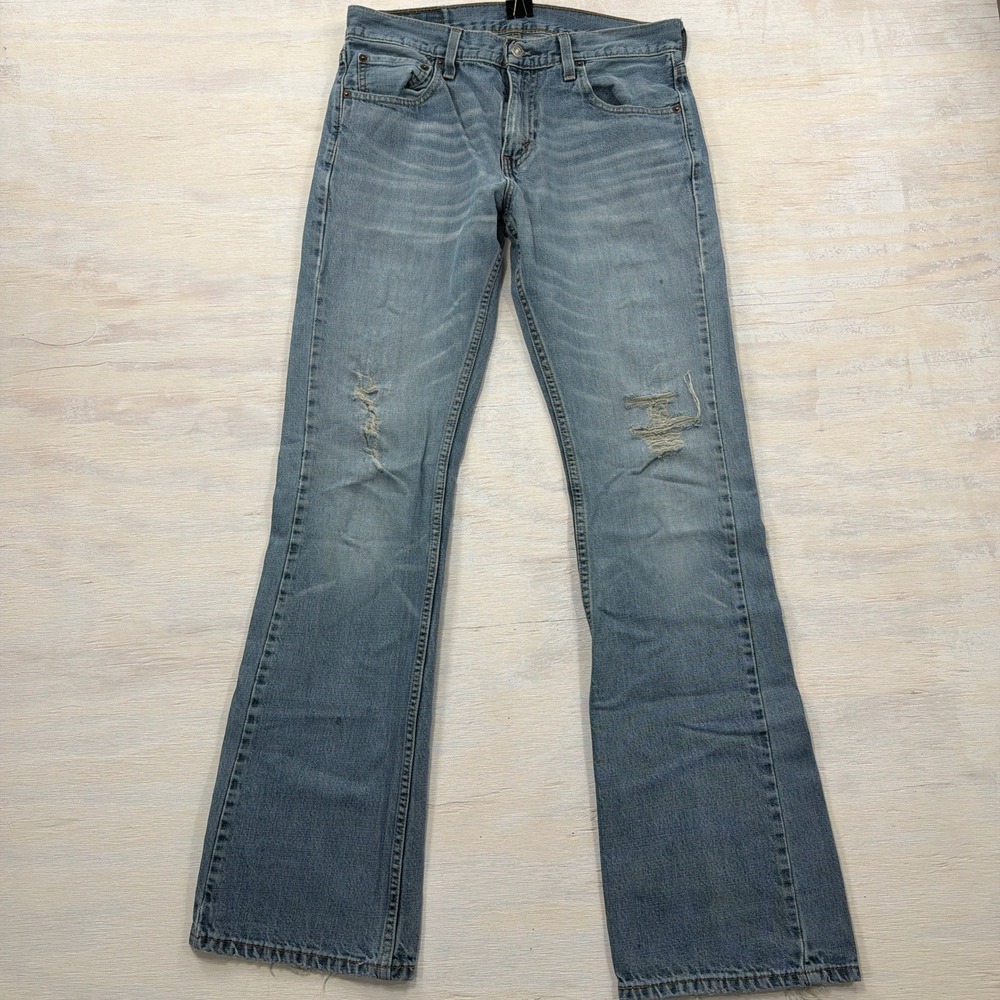 Levi Jeans 527 Slim Bootcut W32 L34 Distressed Light Wash Denim Mens